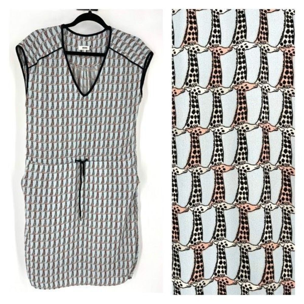 CKS Women's Giraffe Print Cap Sleeve Elastic Waist Mini Dress Blue Black Small‎